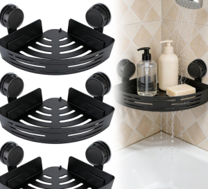 New Triangle Suction Cup No-Drill Shower Corner Storage Rack with Towel Bar, 3-Layer Adhesive Storage Organizer for Bathroom Shower Corners