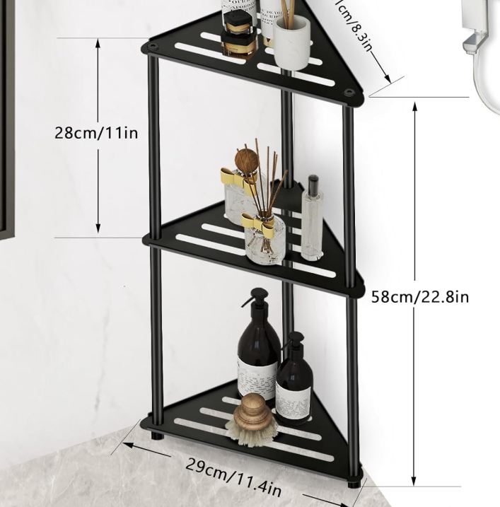 3-Tier Freestanding Stainless Steel Triangle Shower Corner Organizer, Anti-rust Freestanding Storage Stand for Bathroom Shower Area - Image 2