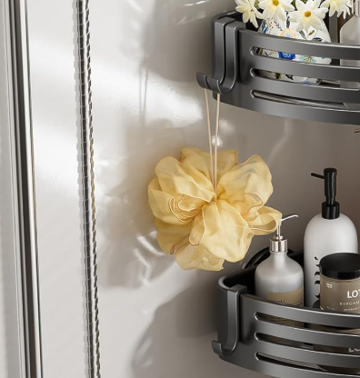 Two-Pack Suction Cup Triangle Shower Storage Rack with Hooks, Drill-Free Removable Waterproof Anti-rust Bathroom Wall Storage Accessory - Image 2