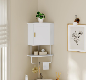 Wall Mount Corner Bathroom Storage Cabinet, 3-Tier Wall Cabinet Equipped with Adjustable Layer and Towel Bar, Multi-scene Storage Unit for Compact Spaces