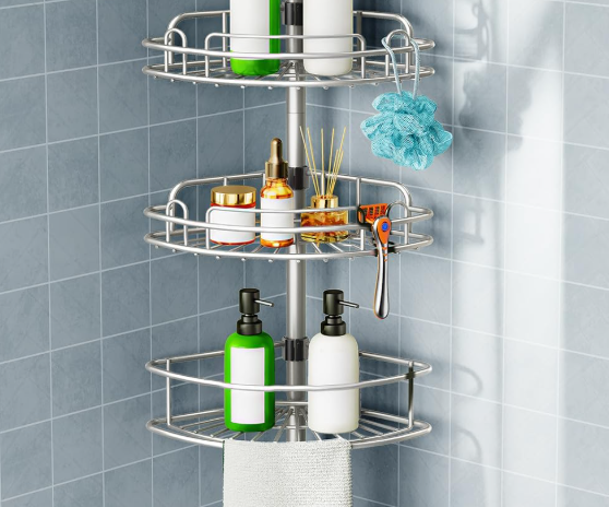 Four-Layer Tension Pole Shower Corner Storage Stand, Drill-Free Adjustable Anti-Rust Shelving Suitable for Rental Houses - Image 2