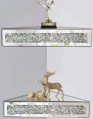 Two-Pack Mirror Surface Floating Triangle Wall Shelves, Diamond Decor Display Racks for Right-Angle Household Corners
