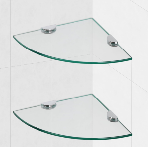 Two-Pack Tempered Glass Floating Corner Wall Shelves, Alloy Bracket Shower Caddy Multipurpose for Bathroom Kitchen Living Room