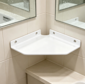Small White Triangle Floating Wall Corner Shelf, Decor Wall Rack for Bathroom Gadget Placement