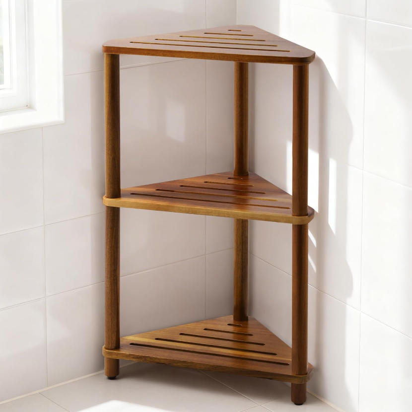3-Tier Freestanding Triangle Shower Corner Storage Rack, Multipurpose Organizer Suitable for Bathroom, Kitchen, Living Room and Bedroom