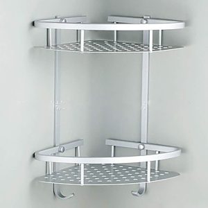 Two-Tier Double Triangle Aluminum Frame Shower Corner Rack, Wall Mount Storage Basket for Skincare, Soap and Shower Supplies