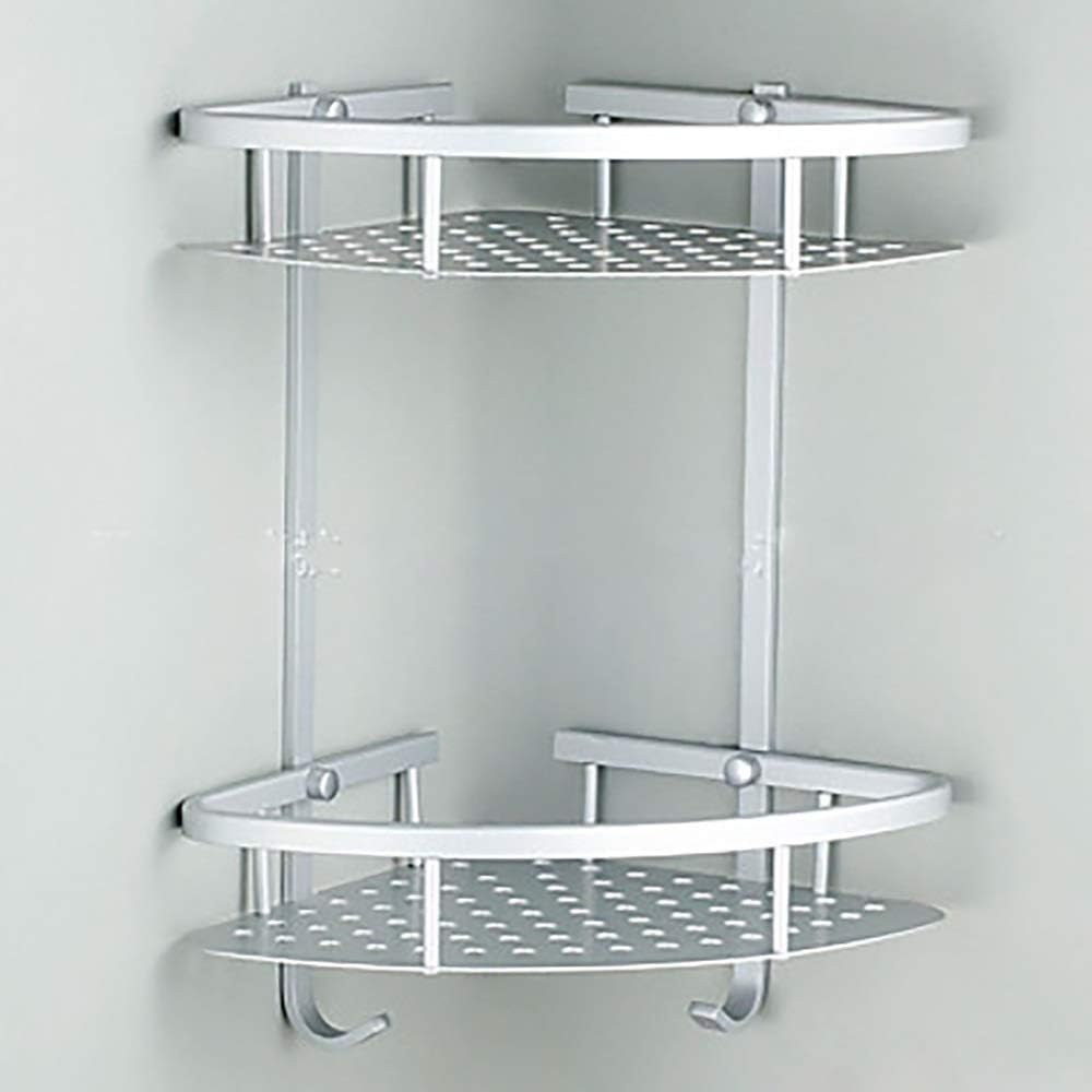 Two-Tier Double Triangle Aluminum Frame Shower Corner Rack, Wall Mount Storage Basket for Skincare, Soap and Shower Supplies