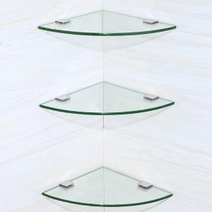 Multi-spec Glass Triangle Floating Wall Shelves, Metal Bracket Wall Hanging Bathroom Corner Storage Rack with Single/Triple Layer Options