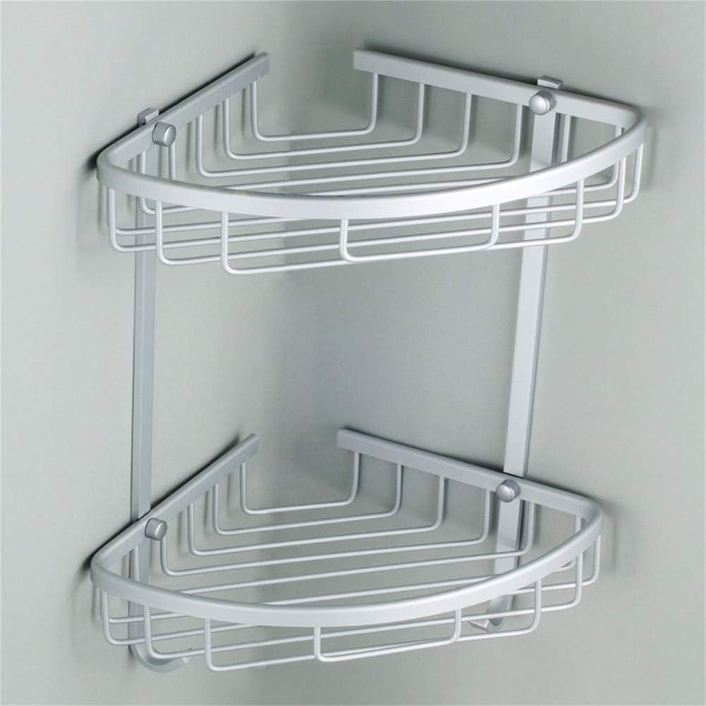 Two-Tier Double Triangle Aluminum Shower Corner Stand, Wall Mount Storage Basket for Cosmetics, Soap and Shower Products