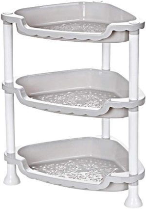 Three-Layer Freestanding Plastic Triangle Storage Shelf, Drill-Free Assembleable Organizer for Bathroom, Kitchen and Bedroom