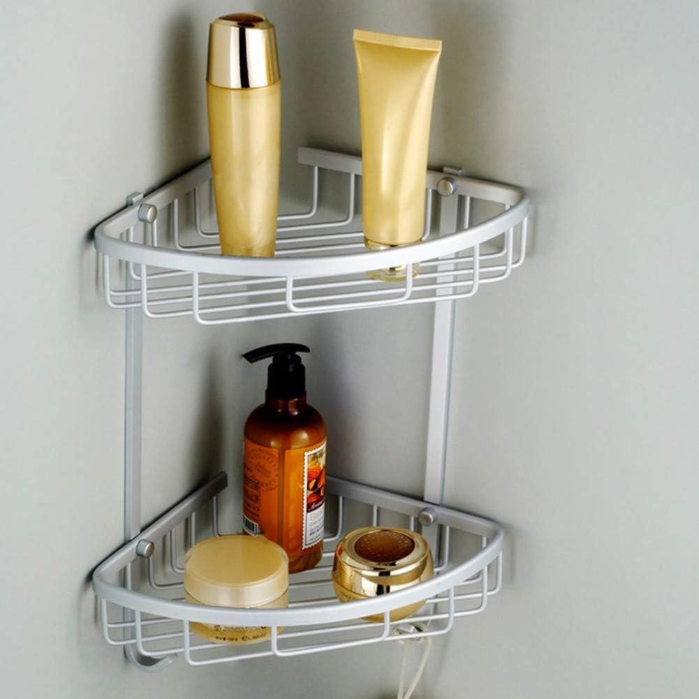 Two-Tier Double Triangle Aluminum Shower Corner Stand, Wall Mount Storage Basket for Cosmetics, Soap and Shower Products - Image 2