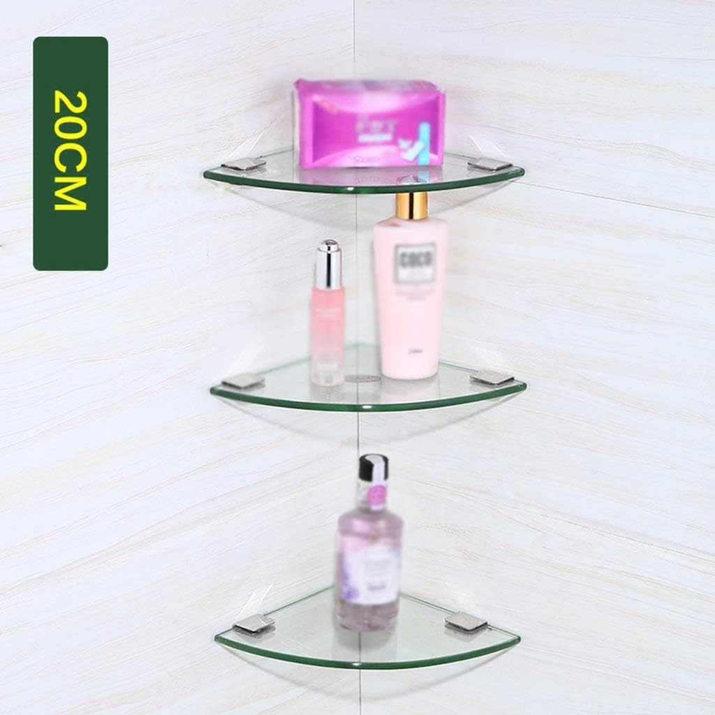 Multi-spec Glass Triangle Floating Wall Shelves, Metal Bracket Wall Hanging Bathroom Corner Storage Rack with Single/Triple Layer Options - Image 2