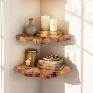 Two-Pack Wall Mount Floating Triangle Corner Shelves, Space Saving Household Decor and Storage Rack