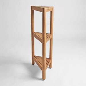 3-Tier Solid Wood Freestanding Triangle Corner Rack, Pre-assembled Multipurpose Storage Stand for Bathroom, Kitchen and Living Spaces