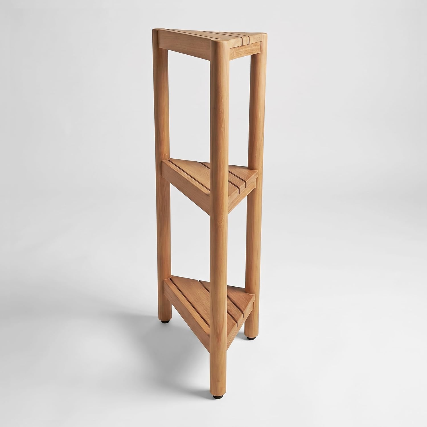 3-Tier Solid Wood Freestanding Triangle Corner Rack, Pre-assembled Multipurpose Storage Stand for Bathroom, Kitchen and Living Spaces
