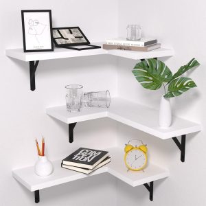Three-Pack Gothic Style Floating Triangle Wall Shelves, Wall Mount Storage Display Rack Suitable for Bedroom, Kitchen, Bathroom and Office