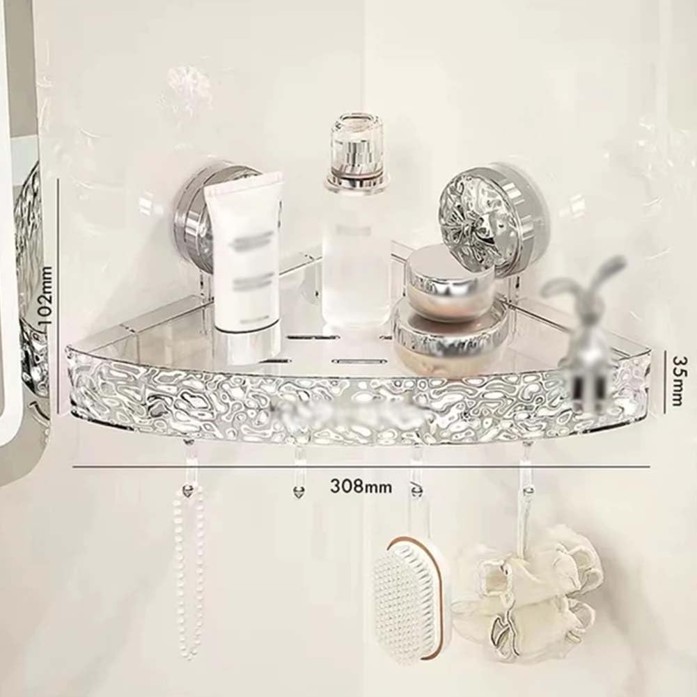 Glacier Texture Suction Triangle Shower Corner Caddy, Drill-Free Removable Transparent Light Luxury Wall Storage Organizer - Image 2