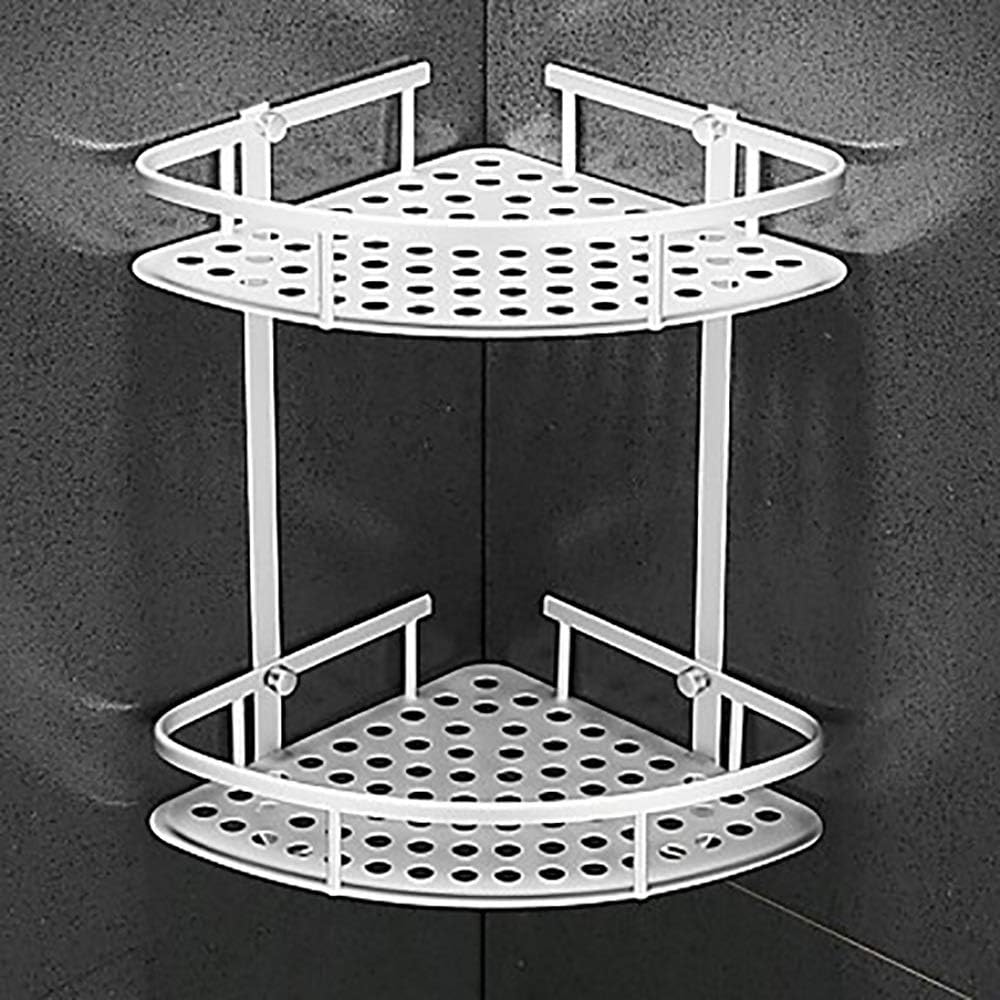 Two-Tier Double Triangle Aluminum Frame Shower Corner Rack, Wall Mount Storage Basket for Skincare, Soap and Shower Supplies - Image 2
