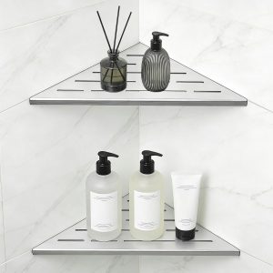 Two-Pack Slotted Recessed Triangle Shower Wall Shelves, Tile Wall Mount Bathroom Storage Organizer