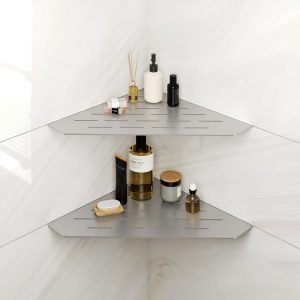 Two-Pack Brushed Nickel Recessed Triangle Shower Shelf, Striped Textured Stainless Steel Floating Storage Caddy for Tile Bathroom Walls