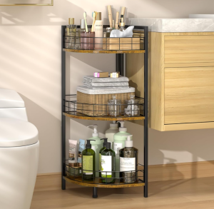3-Tier Freestanding Curved Triangle Corner Storage Rack, Free Placement Storage Unit Suitable for Bathroom, Kitchen and Vanity Table Storage