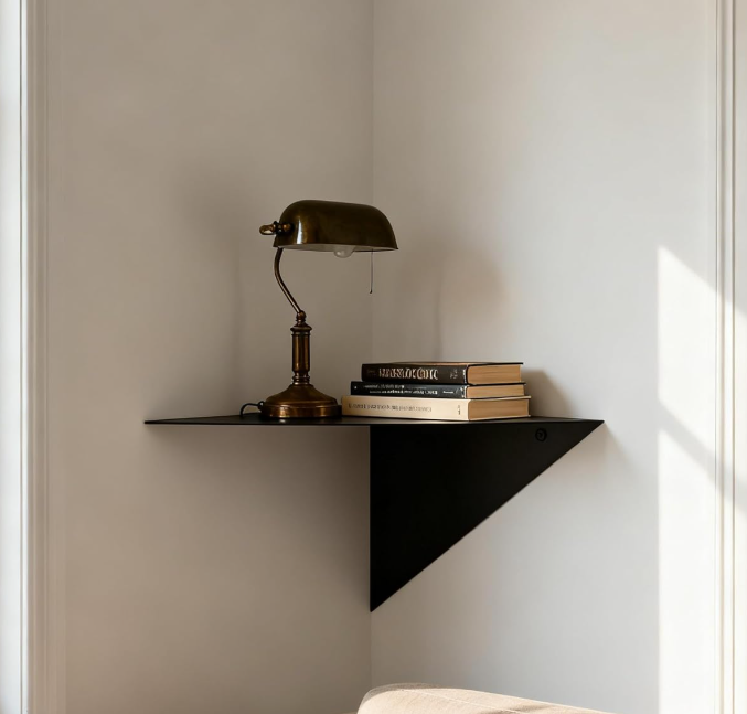 Set of Two Black Metal Wall Mount Triangle Floating Corner Racks, Multipurpose Geometric Wall Storage Shelves for Bathroom, Entryway and Living Room - Image 2